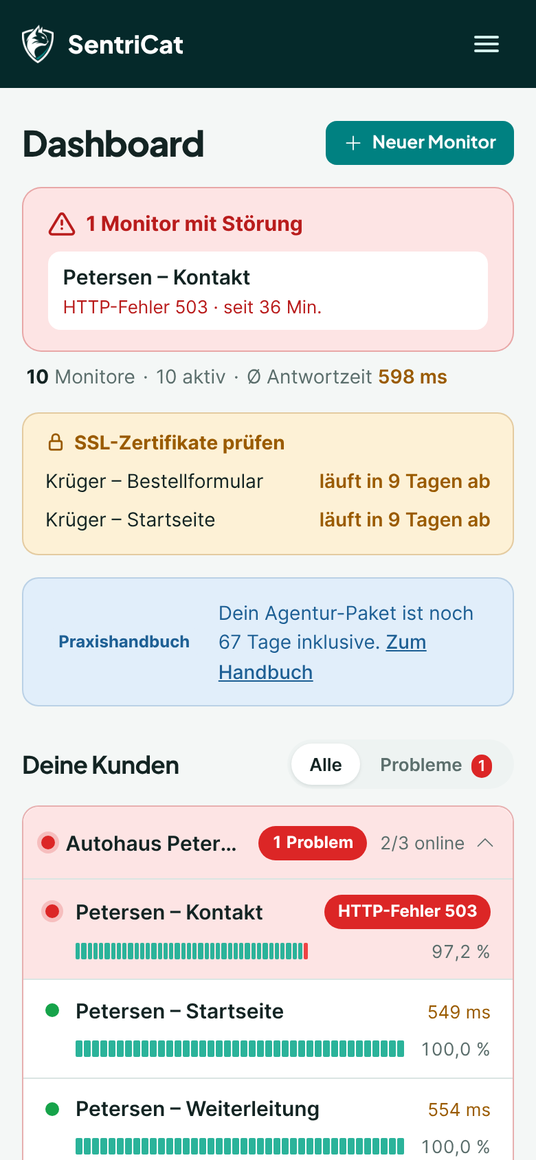 Das Dashboard am Handy